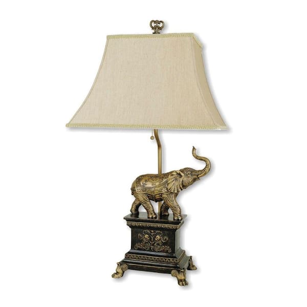 ORE International 27 in. Elephant Antique Gold Table Lamp