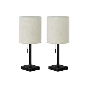 16.75 in. Beige Contemporary Integrated LED Bedside Table Lamp with Beige Linen Shade and USB Port