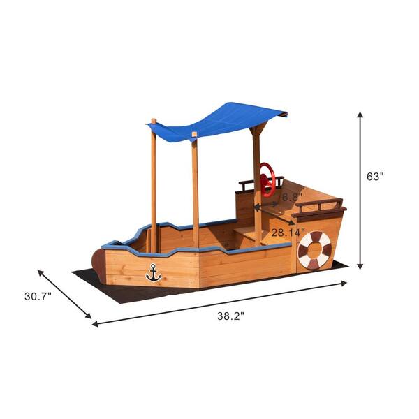 W x L Wooden Pirate Ship Sandbox W/Storage Bench