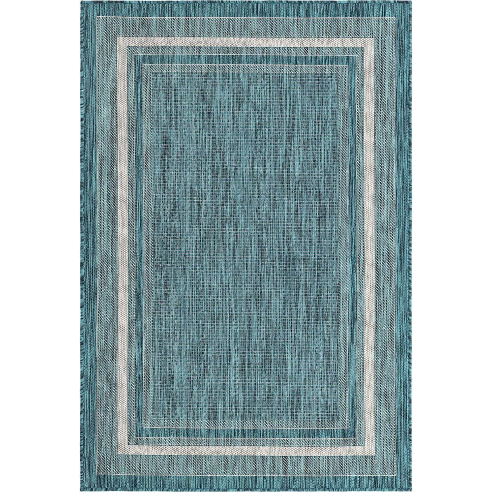 Unique Loom Outdoor Soft Border Teal 4' 0 x 6' 0 Area Rug 3129035 - The ...