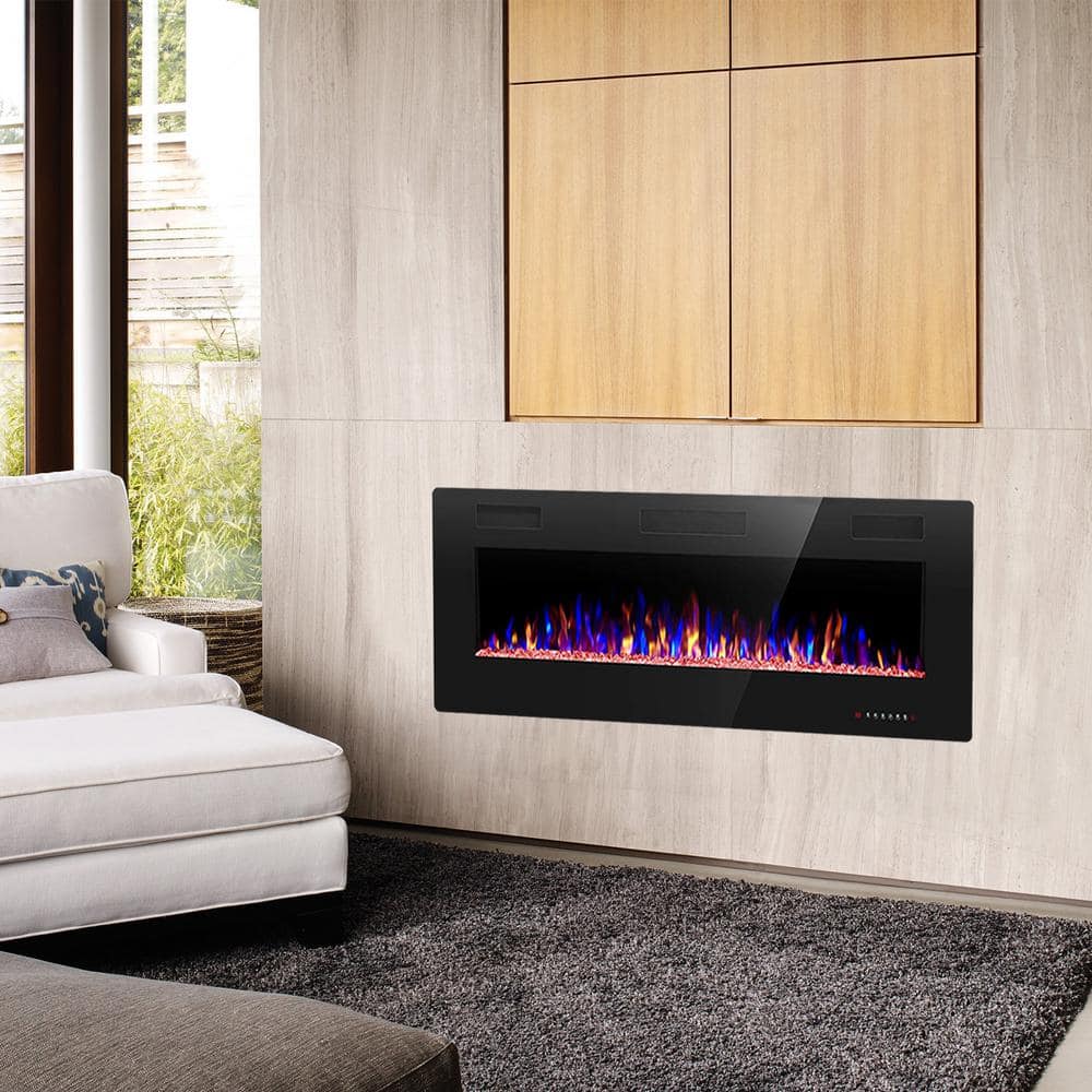 42-Inch Black Wall Mounted Electric Fireplace with Remote