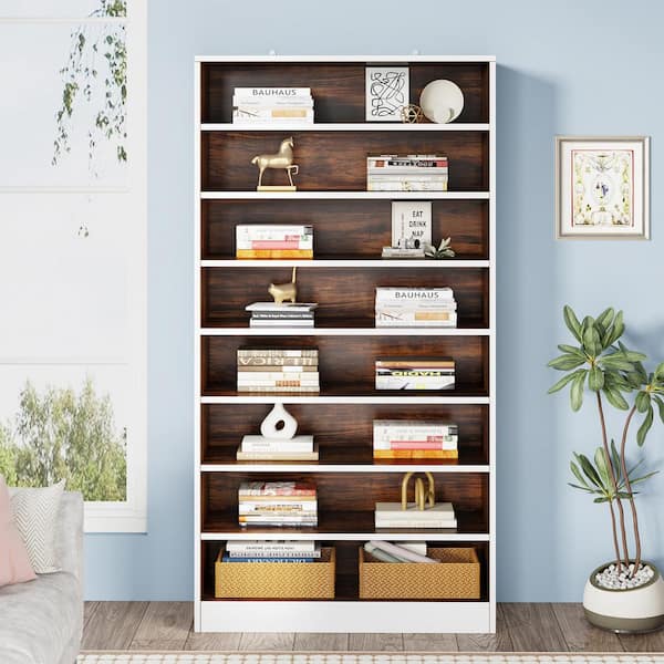 BYBLIGHT Eulas 71 in. Tall White Wood 9 Tier Standard Bookcase with Brown Brown Interior Shelves Open Display Bookshelf BB XK00686HY BC The Home Depot