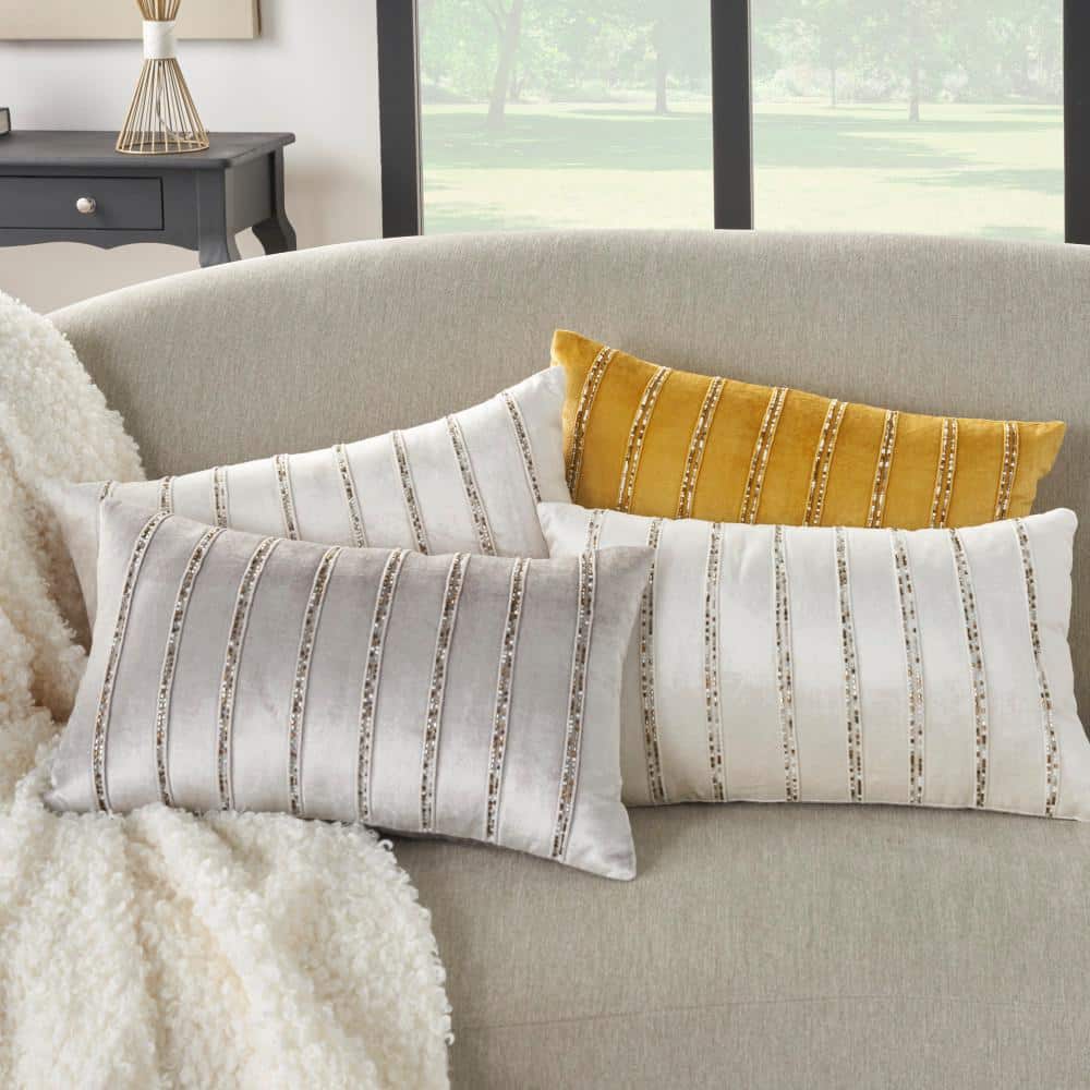 Light Gray Beaded Stripes Lumbar Throw Pillow