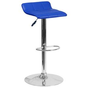 32 in. Adjustable Height Blue Cushioned Bar Stool