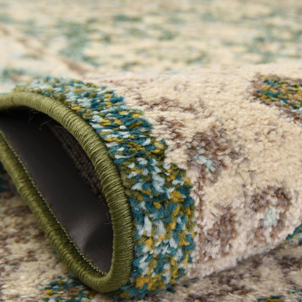 Krystle Green and Beige Overdyed Floral Area Rug 5'1" x 8'