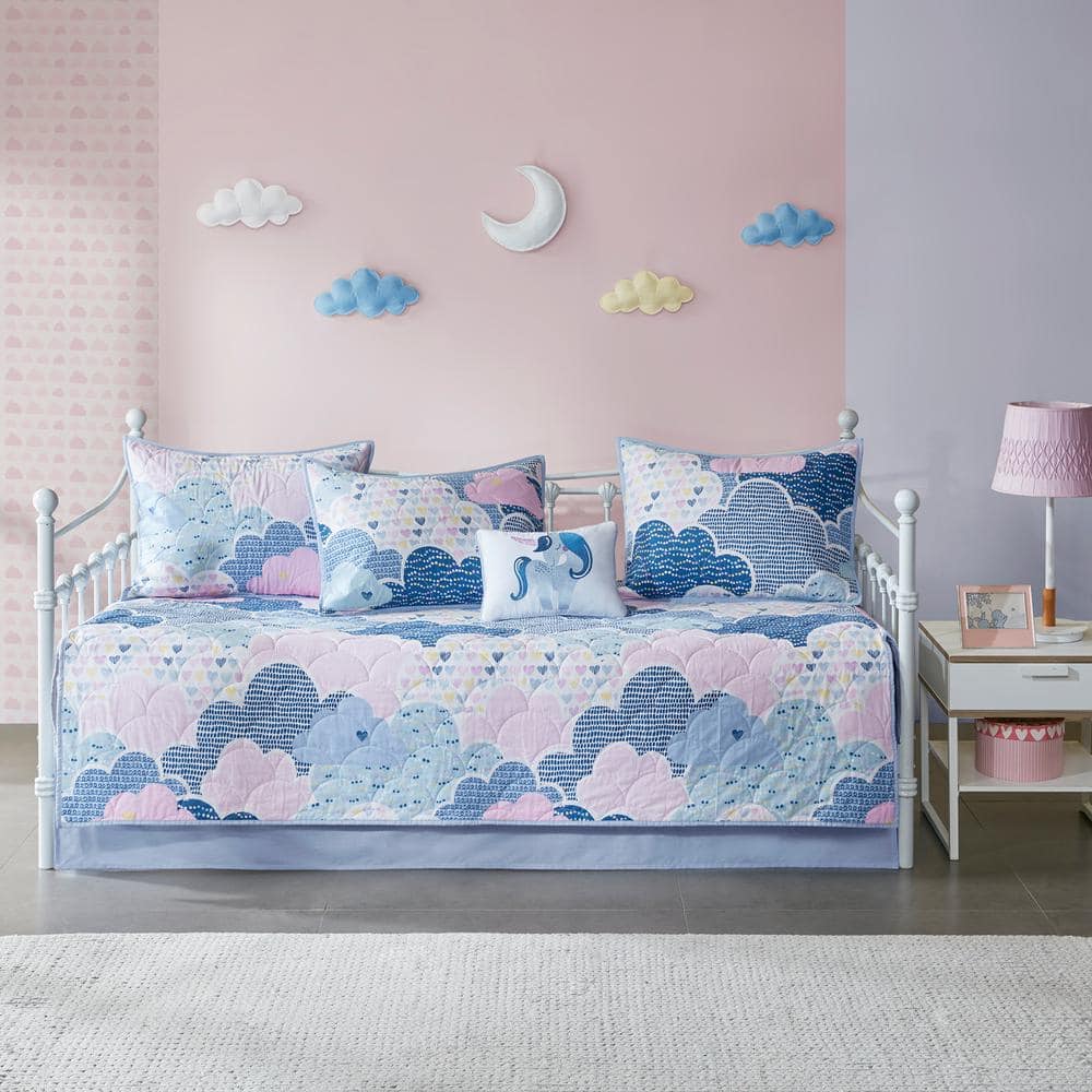 Whimsical Blue Cotton Reversible Kids Daybed Set