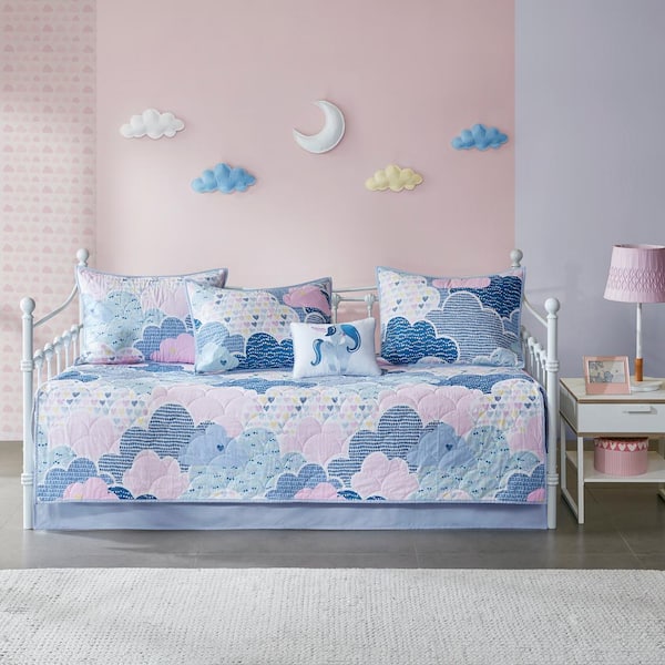 Bliss 6-Piece Blue Cotton Reversible Daybed Bedding Set