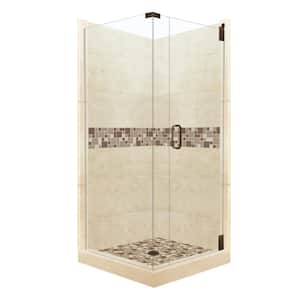 Tuscany Grand Hinged 42 in. x 42 in. x 80 in. Right-Hand Corner Shower Kit in Desert Sand and Old Bronze Hardware