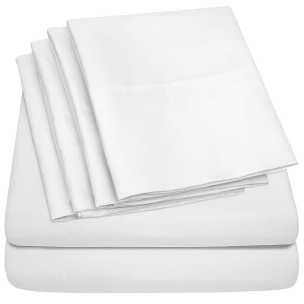 Sweet Home Collection 1500-Supreme Series 6-Piece White Solid Color Microfiber RV Queen Sheet Set