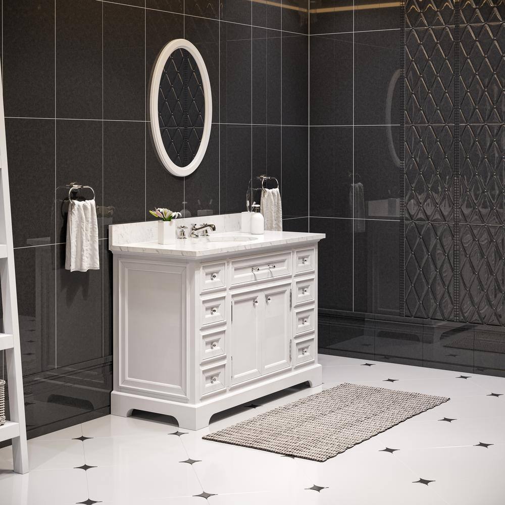 White Marble Top 48'' Single Bathroom Vanity with Ceramic Sink