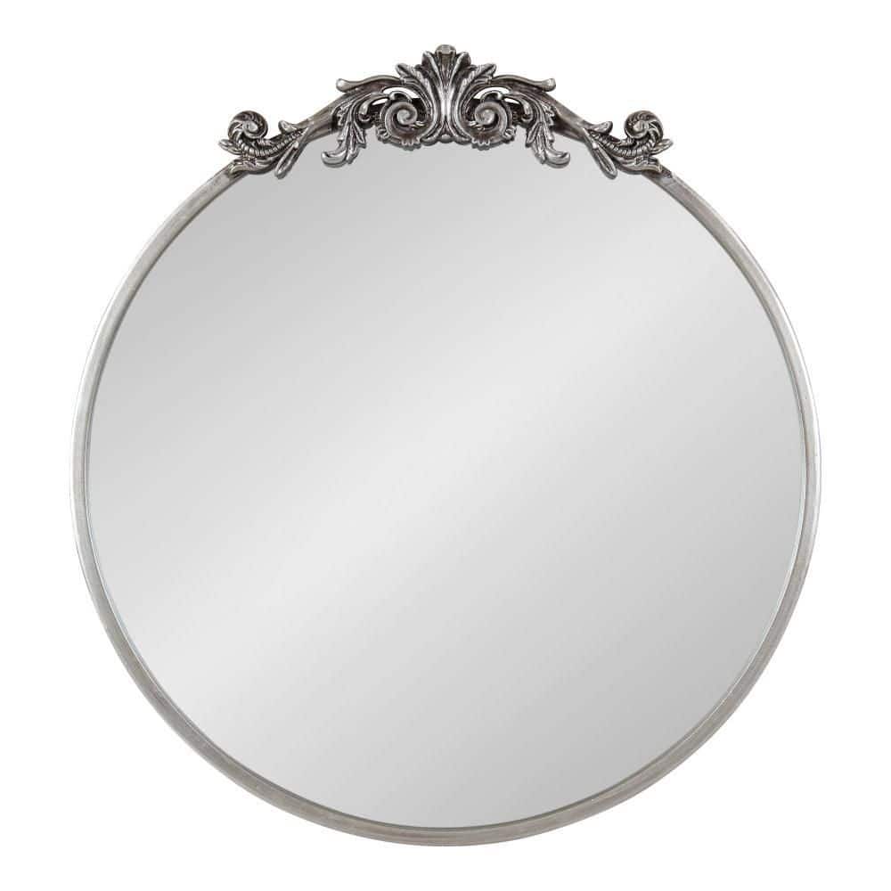 Arendahl 24" Round Silver Wood Vanity Mirror with Baroque Crown