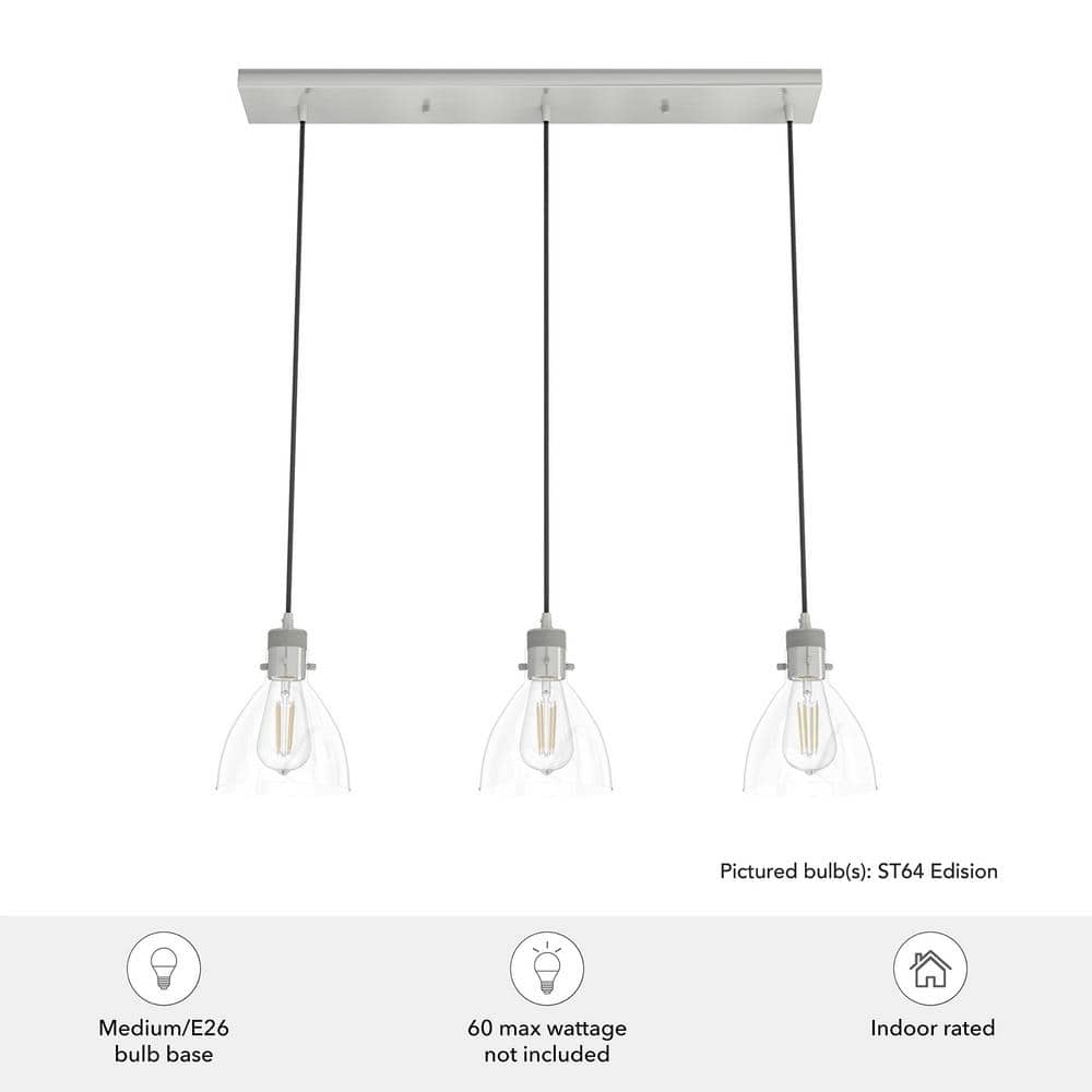 Van Nuys Brushed Nickel 3-Light Linear Cluster Pendant