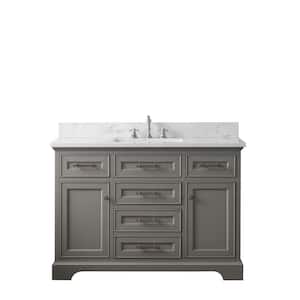 Thompson 48 in. W x 22 in. D Bath Vanity in Gray with Engineered Stone Vanity in Carrara White with White Sink