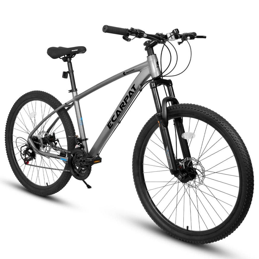 Huluwat 27 in. Gray Adult Aluminum Frame Mountain Bike, 21 Speeds ...