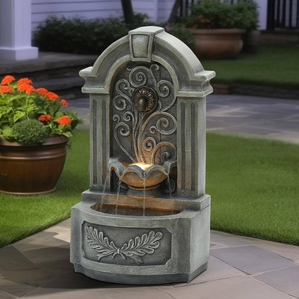 Gray Resin Classical Freestanding Outdoor Water Fountain with Lights