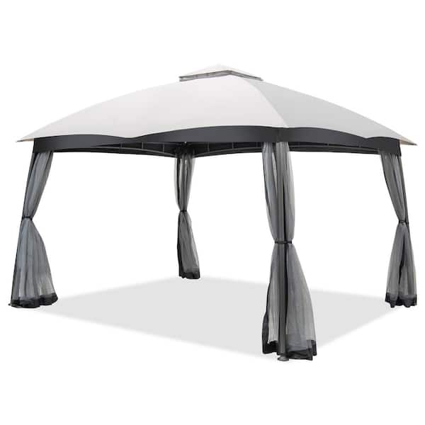 10 ft. x 12 ft. Grey 2-Tier Gazebo Canopy Netting Heavy-Duty Metal Easy-Setup Patio