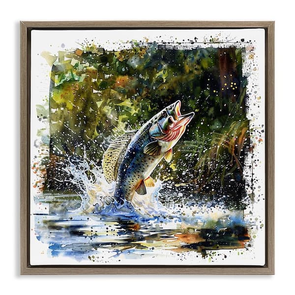 Stupell Industries Splashing Lake Bass by LSR Design Studio Brown Floater Frame Animal Graphic Art Print 18 in. x 18 in.