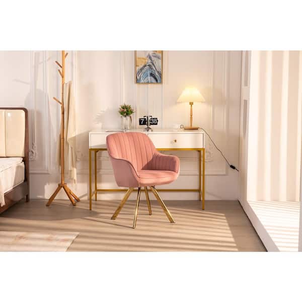 JEAREY Modern Rose Purple Brushed Velvet Swivel Accent Armchair with Metal Legs for Living