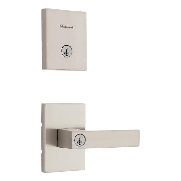 Kwikset Singapore Keyed Entry Handle and Single Cylinder Deadbolt Combo Pack featuring SmartKey Security in Satin Nickel