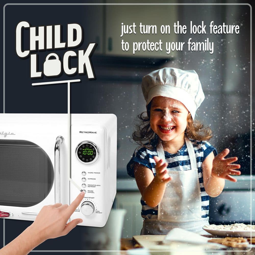 White RetroWave Compact Countertop Microwave Oven with LED Display