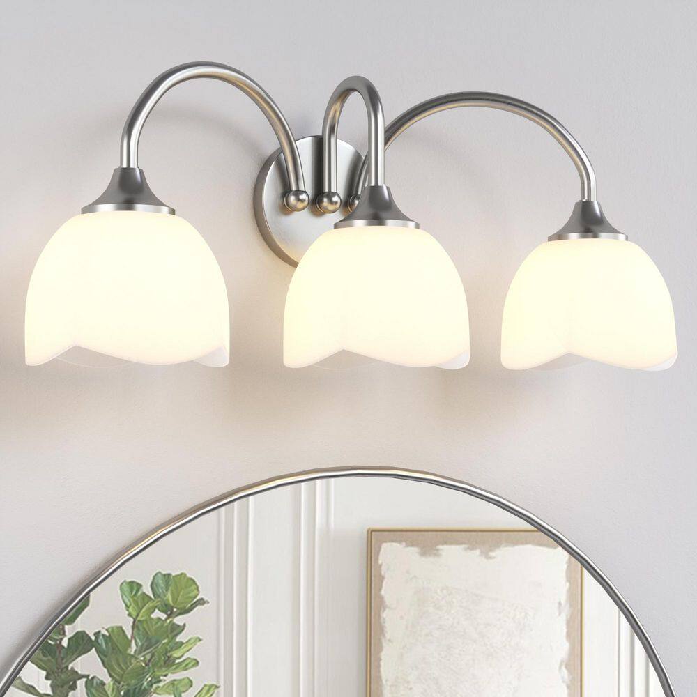 Raleigh 23.62 in. 3-Light Brushed Nickel Modern Indoor Applique Murale Bedroom Vanity Lights Light With Opal Glass price history on PriceWatchPro