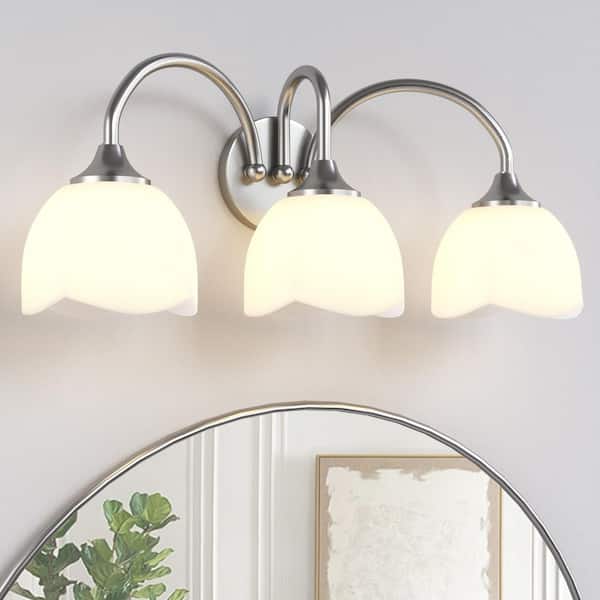 Raleigh 23.62 in. 3-Light Brushed Nickel Modern Indoor Applique Murale Bedroom Vanity Lights Light With Opal Glass