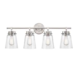 Amberose 31.25 in. 4-Light Brushed Nickel Vanity Light with Hammered Glass