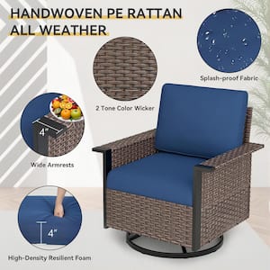 Nyajiah 6-Piece Wicker Patio Conversation Set with Blue Cushions