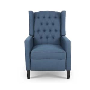 Button Tufted Blue Polyester Upholstered Recliner Chair Nailhead Trim Sofa with Wing Back and Armrest (Set of 1)