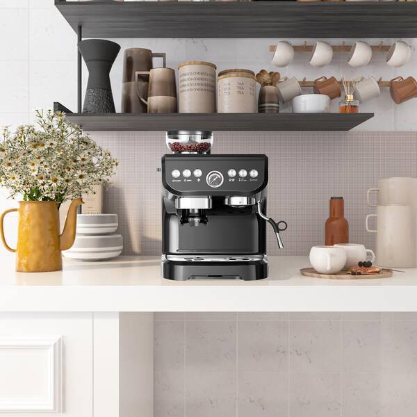Elexnux 1350-Watt 2-Cup Black Espresso Machine 20-Bar Compact Coffee Maker  with Milk Frother Steam Wand and 1.4 l Water Tank GBKXYGCF20D - The Home  Depot
