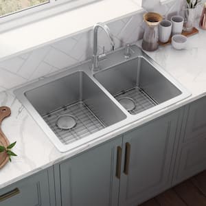 33 in. Double Bowl Drop-in 16-Gauge Stainless Steel Kitchen Sink 60/40