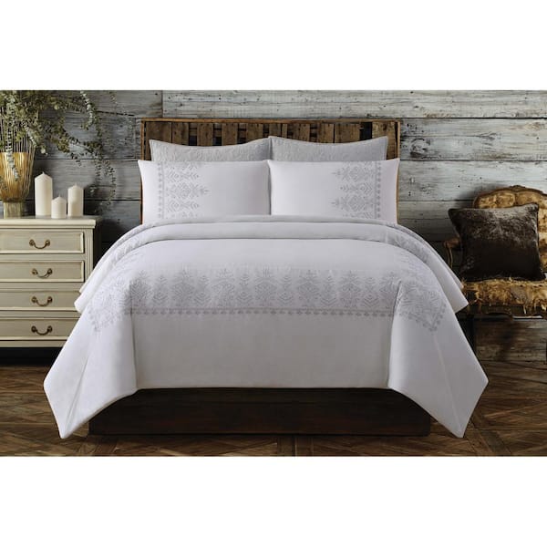 Cottage Classics Chambray Coast 3-Piece White Full/Queen Duvet Cover Set