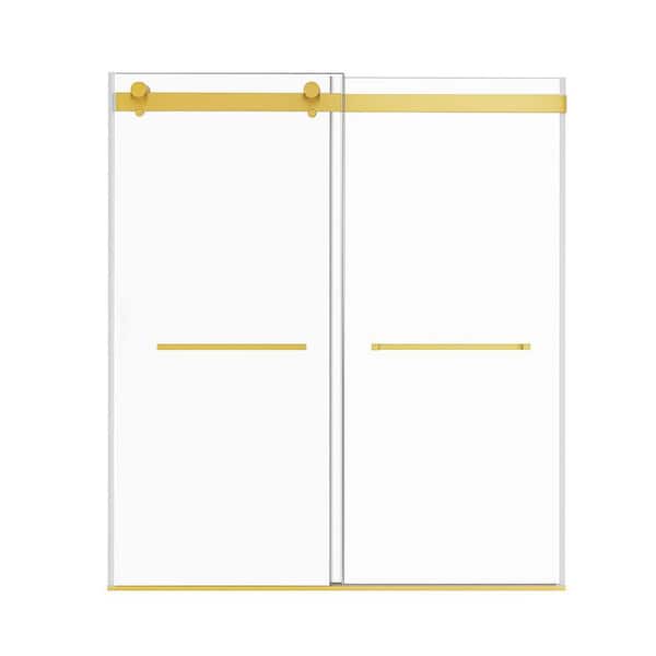 48 in. W x 74 in. H Frameless Double Sliding Shower Door in Brushed Gold with Clear Tempered Glass with Soft Close