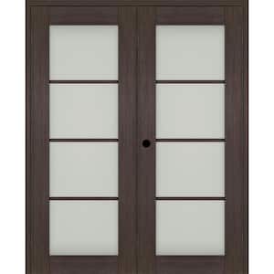 Vona 56"x 80" Right Hand Active 4-Lite Frosted Glass Veralinga Oak Wood Composite Double Prehung French Door
