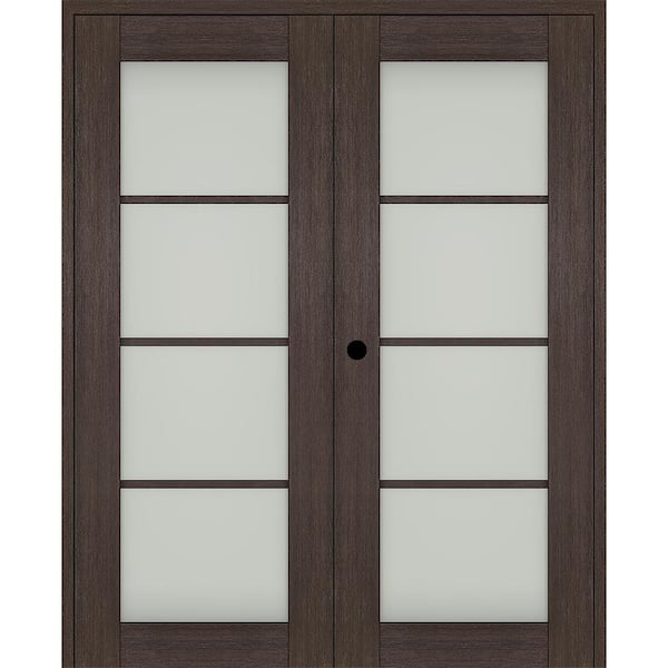 Vona 72"x 80" Right Hand Active 4-Lite Frosted Glass Veralinga Oak Wood Composite Double Prehung French Door