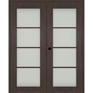 Vona 48"x 80" Right Hand Active 4-Lite Frosted Glass Veralinga Oak Wood Composite Double Prehung French Door