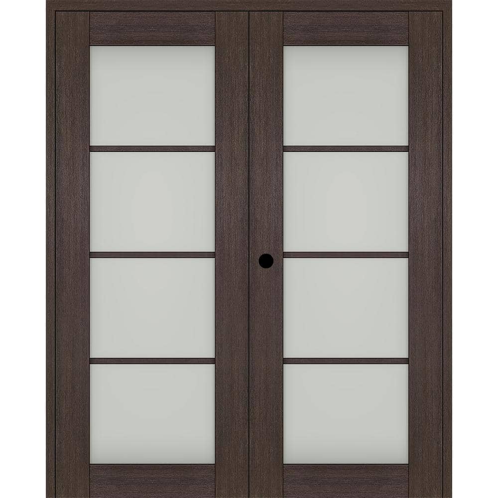 "Vona 72""x 84"" Right Hand Active 4-Lite Frosted Glass Veralinga Oak Wood Composite Double Prehung French Door" price history on PriceWatchPro