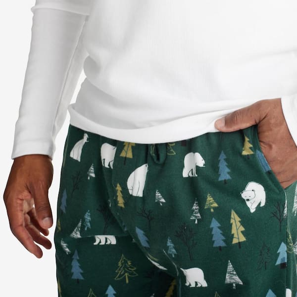 New Family PJ s Men's Waffle Bear Fairisle 2 Pcs Pajama Jogger Set,  Green,Medium