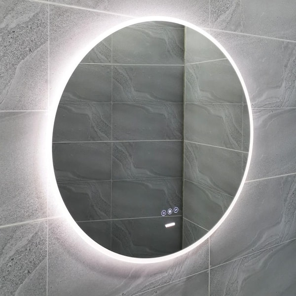 KINWELL 26 in. W x 26 in. H Frameless Medium Round Anti-Fog Wall Mount Bathroom Vanity Mirror