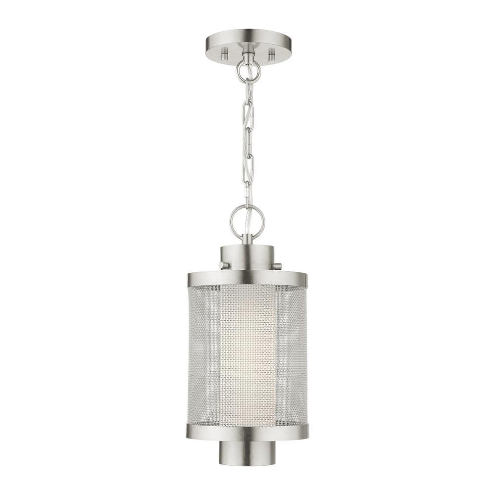Roycroft 14.5 in. 1-Light Brushed Nickel Dimmable Outdoor Pendant Light with Satin Opal White Glass price history on PriceWatchPro