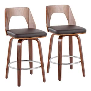 Trilogy 34.5 in. Counter Height Bar Stool in Brown Fraux Leather and Walnut Wood (Set of 2)