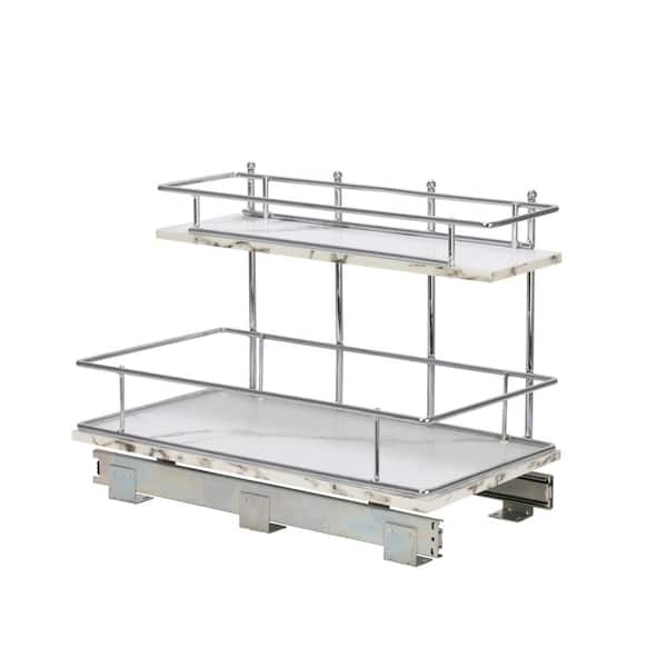 HOUSEHOLD ESSENTIALS Chrome and Faux Marble Sliding 2-Tier Steel