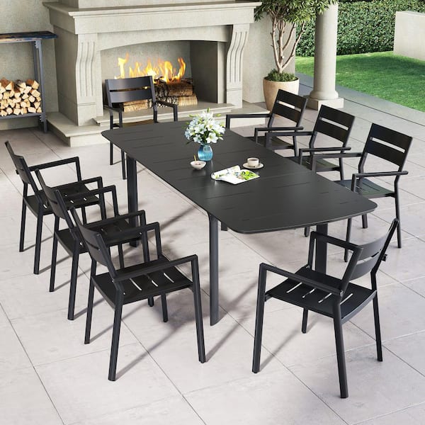Pellebant 9-Piece Aluminum Metal Extendable Outdoor Dining Set with Extension Butterfly Leaf