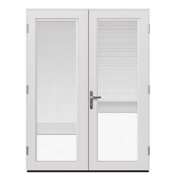 60 in. x 80 in. F4500 Left-Hand/Outswing Primed Fiberglass French Patio Door w/ Low-E Glass, Blinds and Nickel Handle