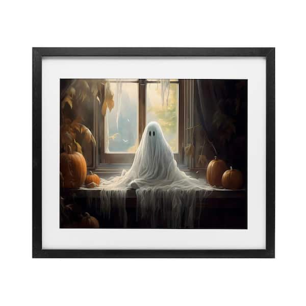 Ghost Sitting In Window Framed Print Under Glass Art, 21" x 17", Black, Ready for Hanging, By LSR Design Studio