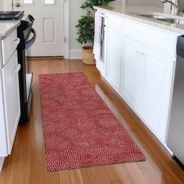 Mayfield Premium Machine Washable Abstract AMF1057 Red 2 ft. 3 in. x 7 ft. 6 in. Runner Rug