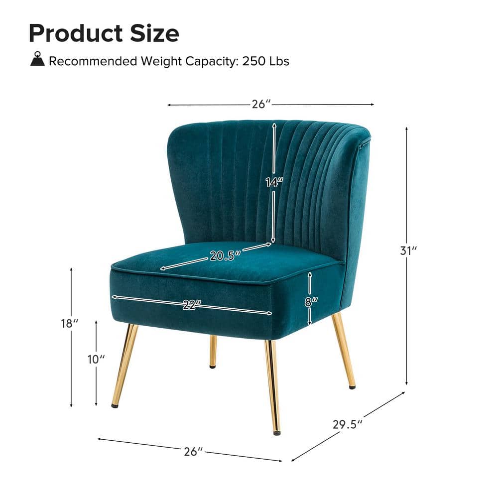 Teal Velvet Wingback Accent Chair with Gold Metal Legs