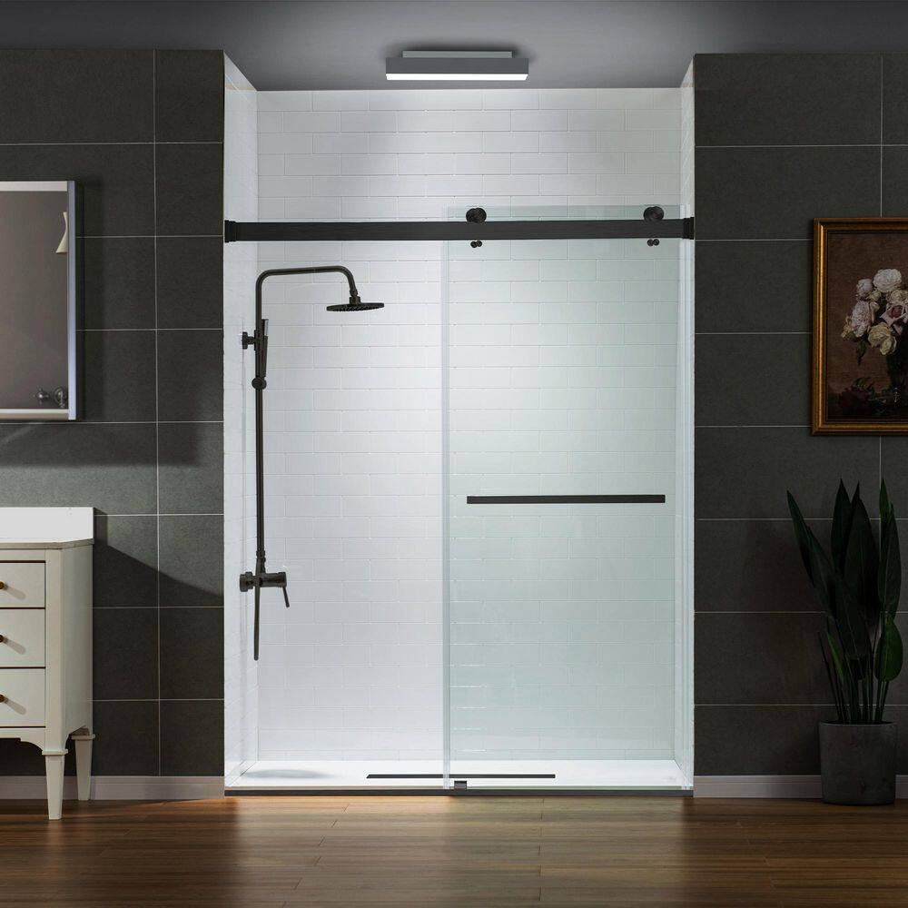 Matte Black Frameless Sliding Shower Door with Clear Tempered Glass