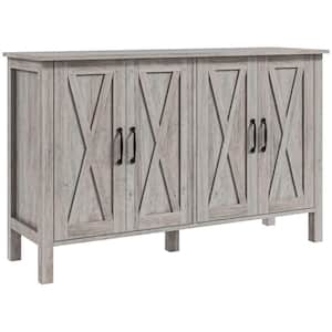 47.25 in. W x 14.5 in. D x 29.5 in. H Gray Linen Cabinet with 4 Barn Doors and 2 Adjustable Shelves