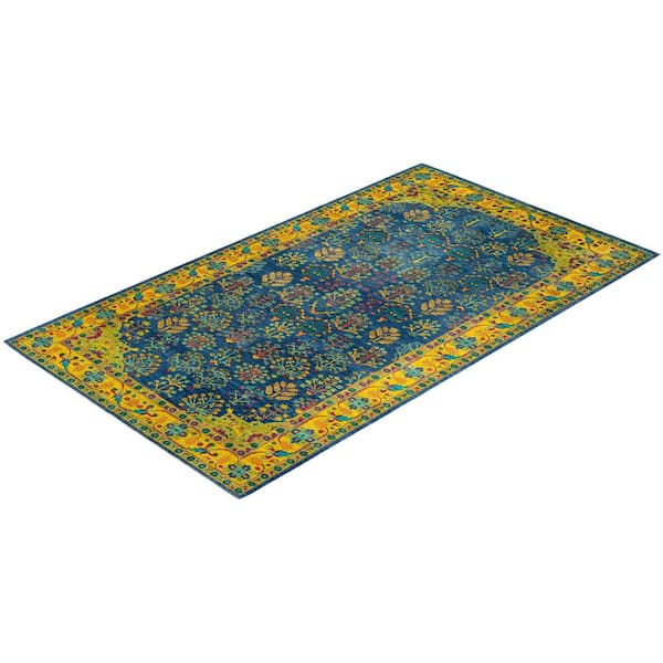 Eclectic Handmade Blue 13 ft. 10 in. x 7 ft. 10 in. Indoor Area Rug